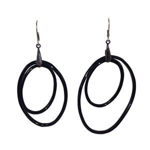 Alberto Juan French Jet Sterling Hoop Dangle Earri